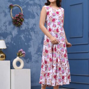 Women’s Floral Printed Sleeveless Gown Lightweight Cotton Summer Dress for Casual