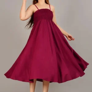 Aarti Fashion Women's Fit and Flare Purple Midi/Calf Length Dress – Sleeveless Square Neck with Viscose Rayon Fabric – Casual Wear