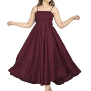 Fit and Flare Midi Length Maroon Dress for Women