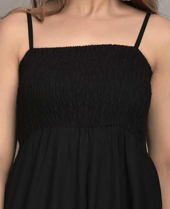 Fit and Flare Midi Length Black Dress for Women - Image 5