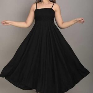 Fit and Flare Midi Length Black Dress for Women