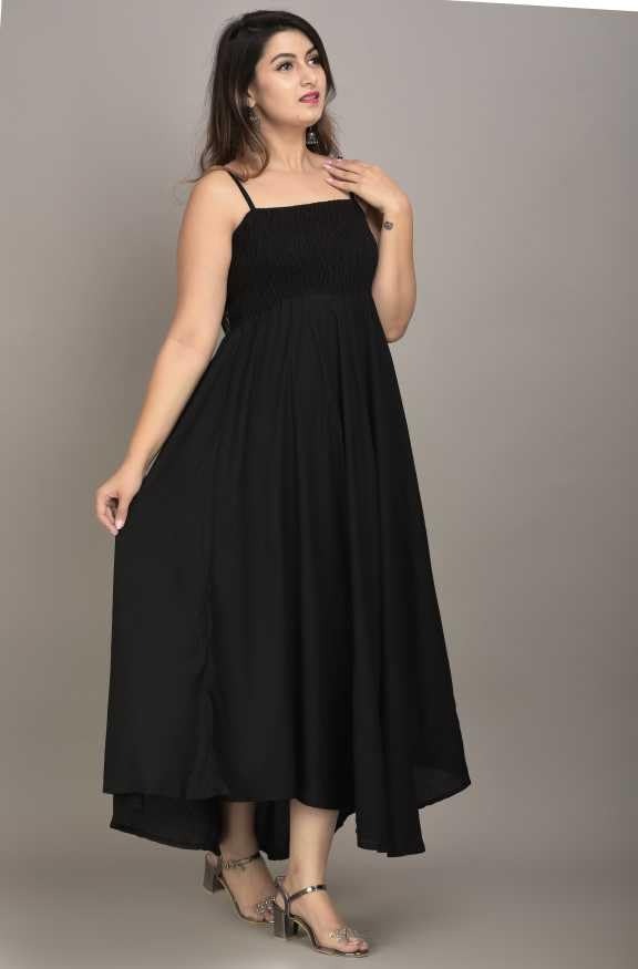 Fit and Flare Midi Length Black Dress for Women - Image 3