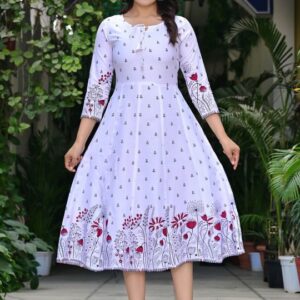 Lavender Floral Printed Fit & Flare Midi Dress for Women