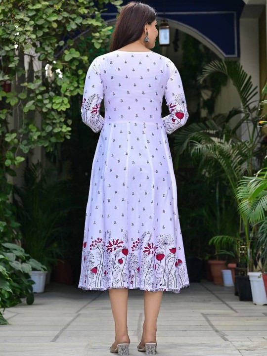 Lavender Floral Printed Fit & Flare Midi Dress for Women - Image 2