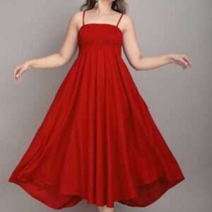 Fit and Flare Midi Length Red Dress for Women
