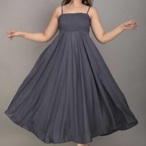 Fit and Flare Midi Length Gray Dress for Women