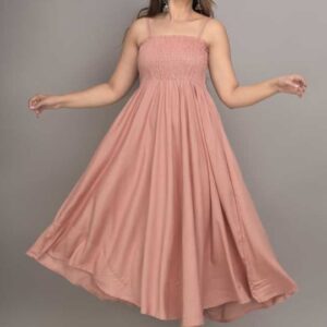 Fit and Flare Midi Length Peach Dress for Women