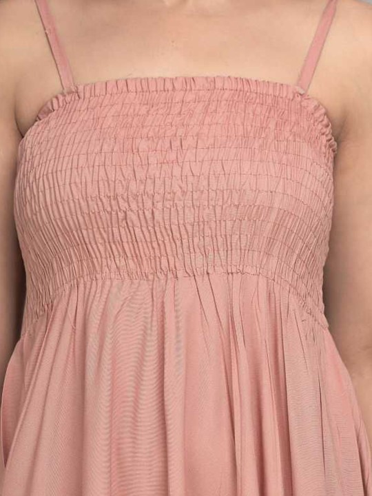 Fit and Flare Midi Length Peach Dress for Women - Image 3