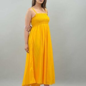 Fit and Flare Midi Length Yellow Dress for Women