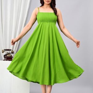Fit and Flare Midi Length Bright Green Dress for Women