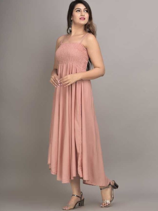 Fit and Flare Midi Length Peach Dress for Women - Image 5