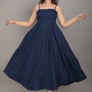 Fit and Flare Midi Length Navy Blue Dress for Women