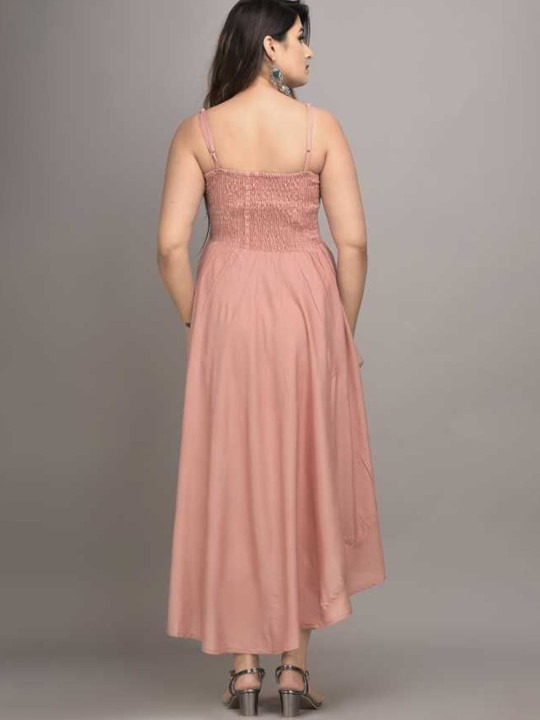 Fit and Flare Midi Length Peach Dress for Women - Image 4