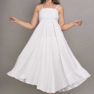 Fit and Flare Midi Length White Dress for Women