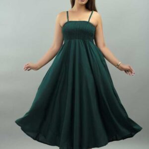 Fit and Flare Midi Length Dark Green Dress for Women