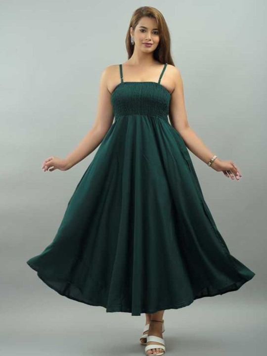 Fit and Flare Midi Length Dark Green Dress for Women