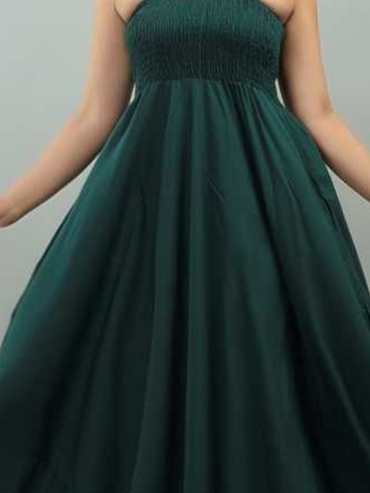 Fit and Flare Midi Length Dark Green Dress for Women - Image 5