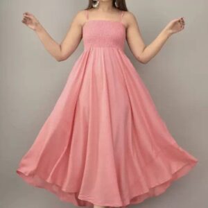 Fit and Flare Midi Length Pink Dress for Women
