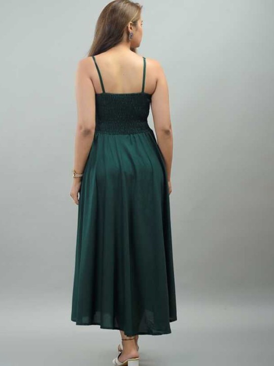 Fit and Flare Midi Length Dark Green Dress for Women - Image 3