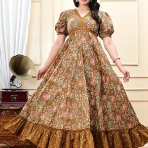 Brown Floral Printed Maxi Dress for Women
