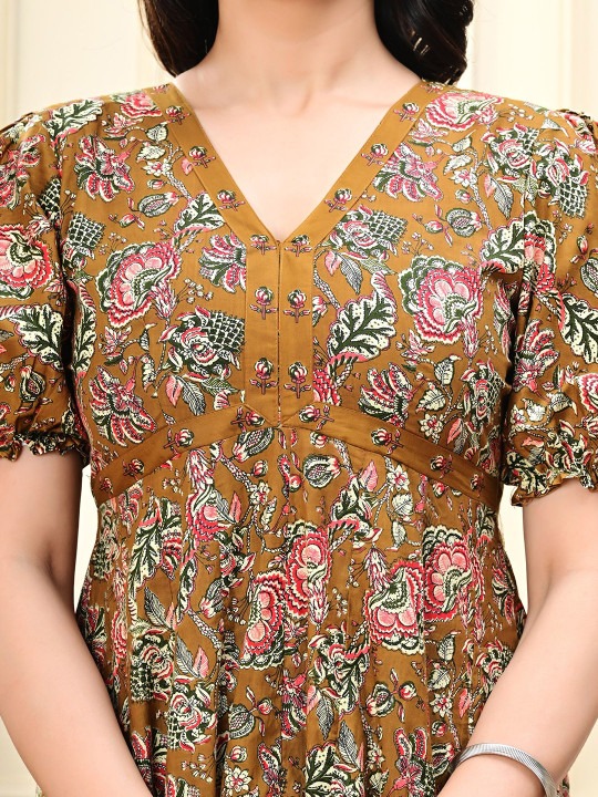 Brown Floral Printed Maxi Dress for Women - Image 6