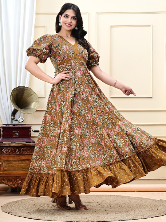 Brown Floral Printed Maxi Dress for Women - Image 5