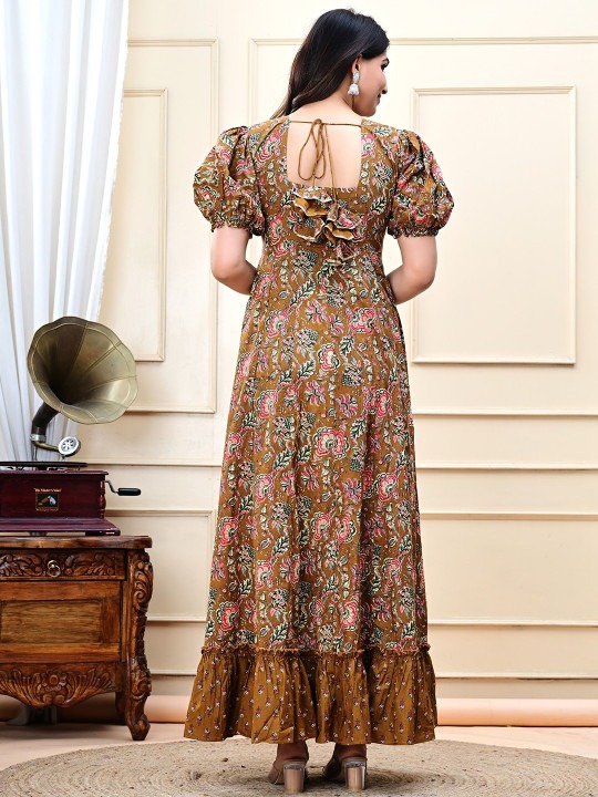 Brown Floral Printed Maxi Dress for Women - Image 4