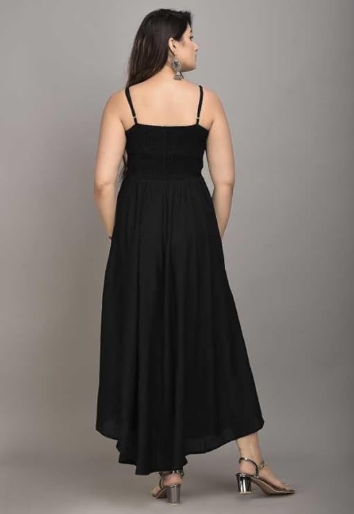 Fit and Flare Midi Length Black Dress for Women - Image 4