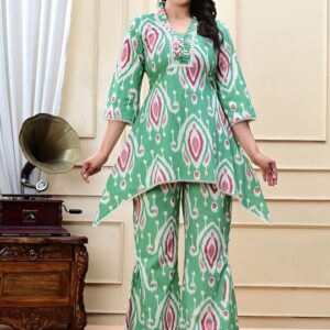 Green Printed Co-Ord Set | Ethnic 2-Piece Kurta & Palazzo Set for Women